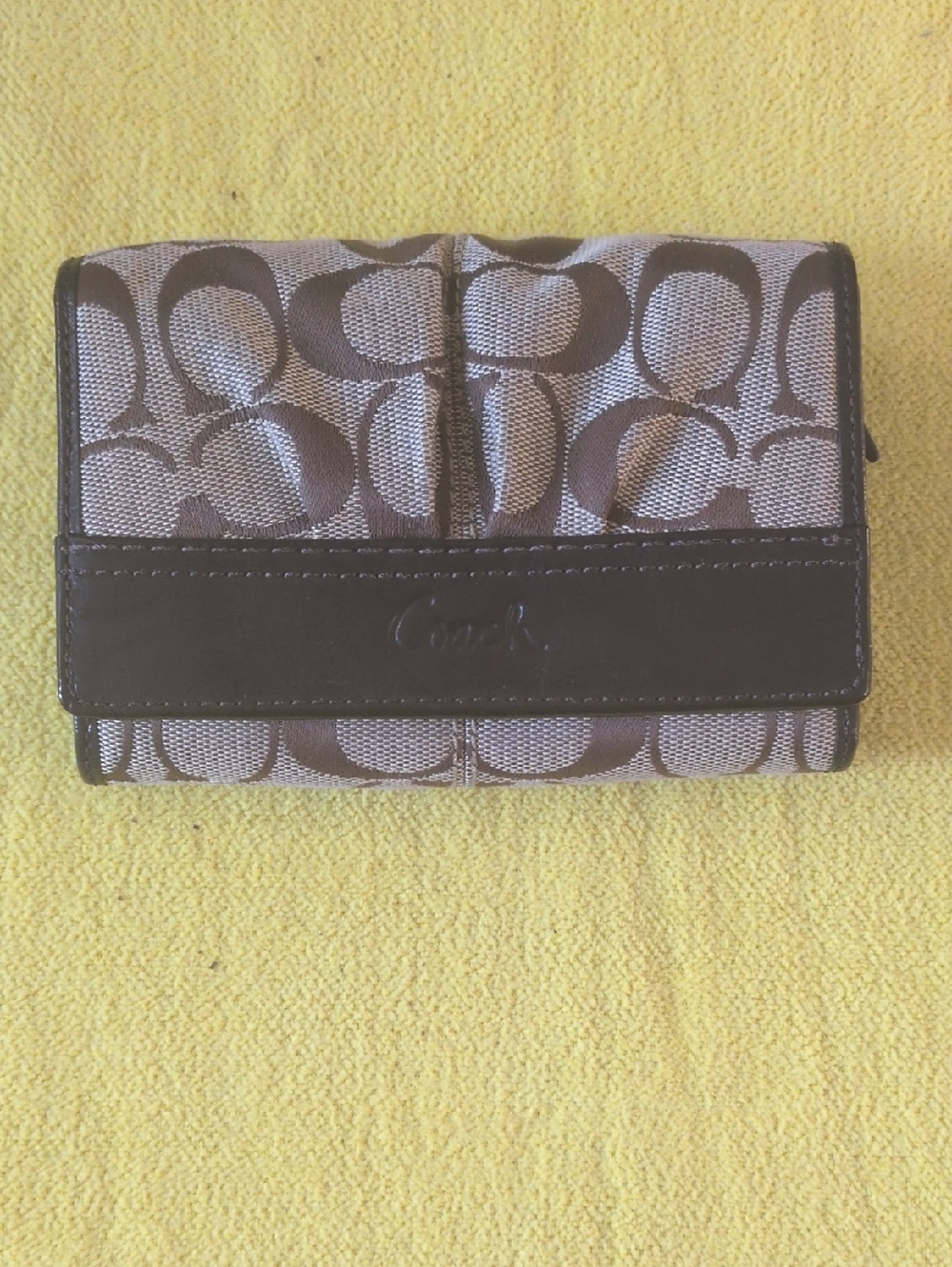 Coach Monogram Compact Wallet in Brown and Tan
